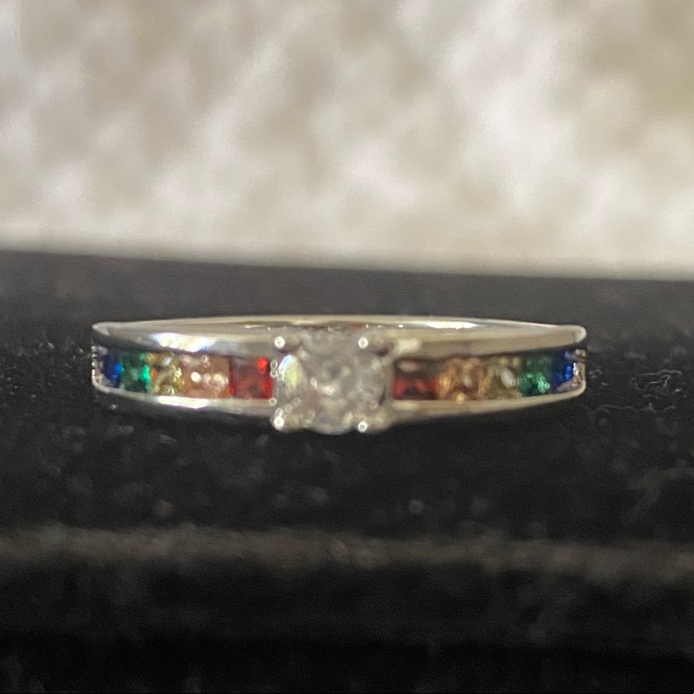 RAINBOW GEMSTONES/CZ STAMPED S925 SILVER RING - Picture 12 of 12